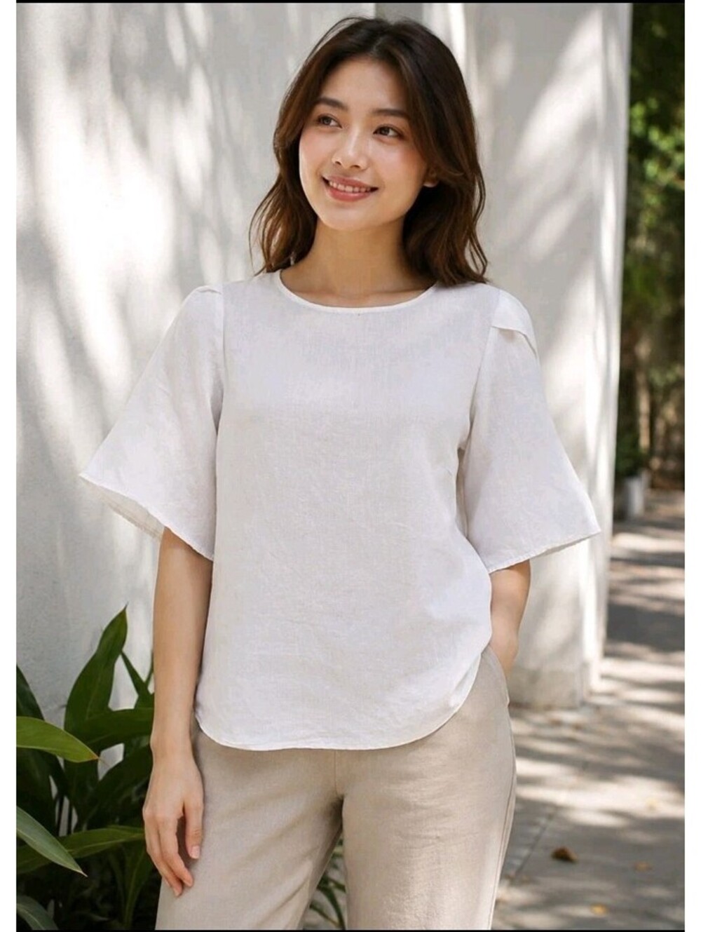 Velvet Brahman & Spencer Women's Boho Top Size S White Linen Short Sleeve #CC